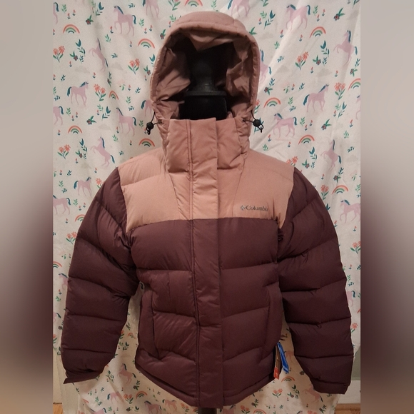 NWT Columbia Bulo Point Pink & Purple Down Fill Warm Winter Ski Puffer Coat SZ S